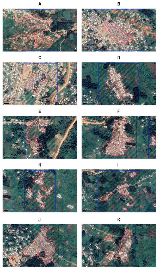 Figure 9. Validation areas of the camp classification (red: camp, black: no camp).