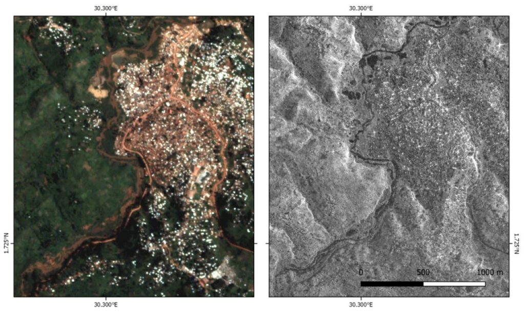 Figure 2. Comparing the optical (left) and radar (right) images.