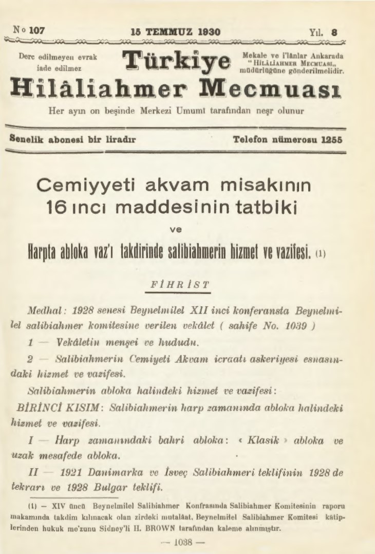 Hilâliahmer Mecmuası Sayı 107 – 1930