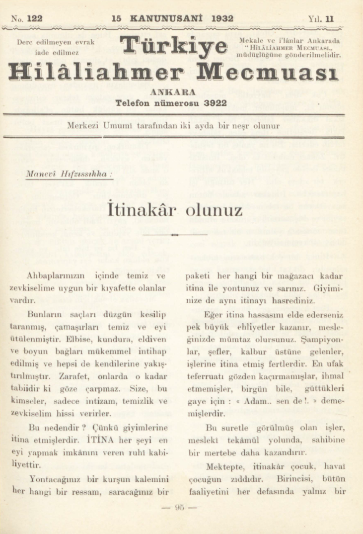 Hilâliahmer Mecmuası Sayı 122 – 1932