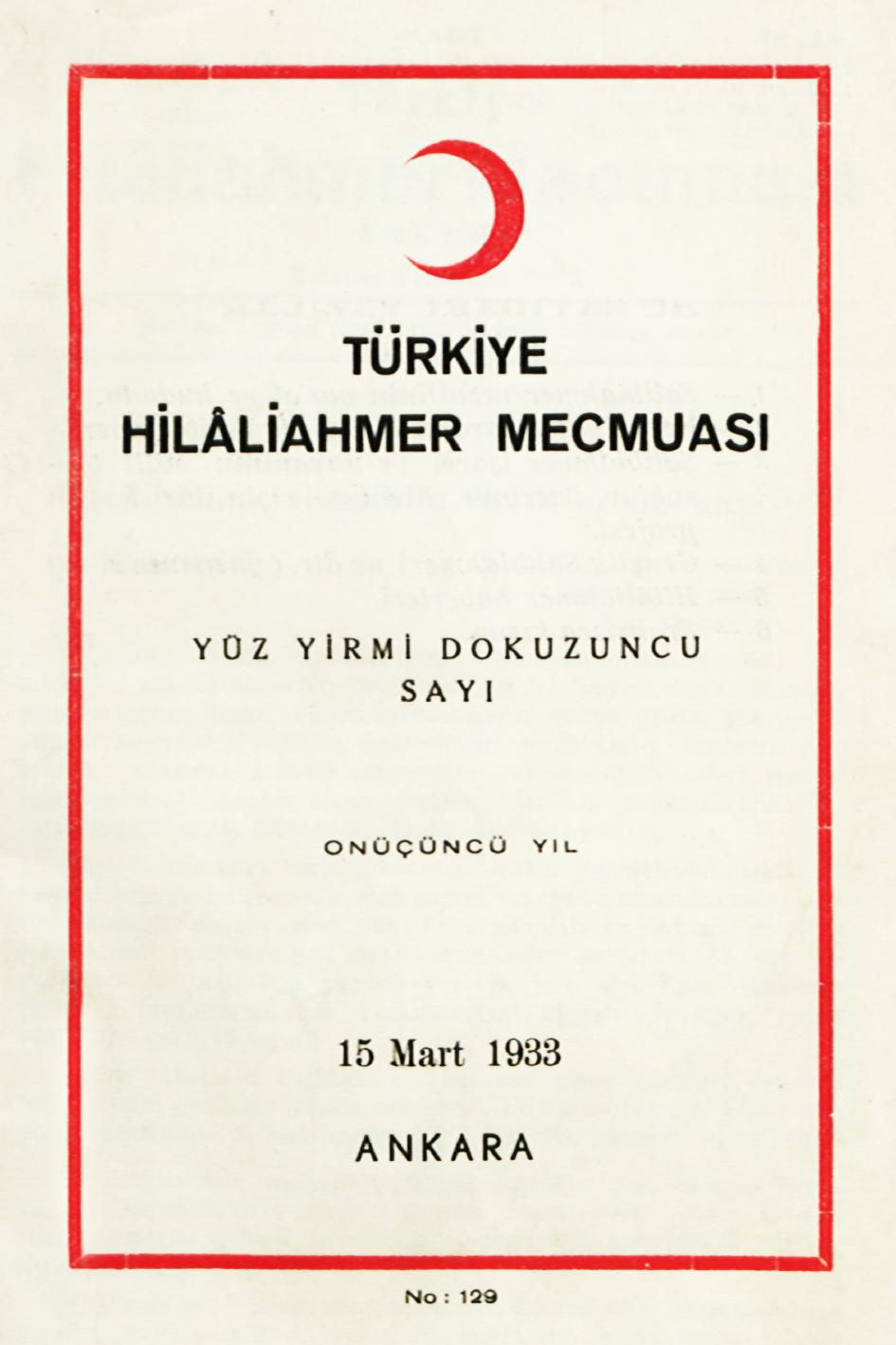 Hilâliahmer Mecmuası Sayı 129 – 1933