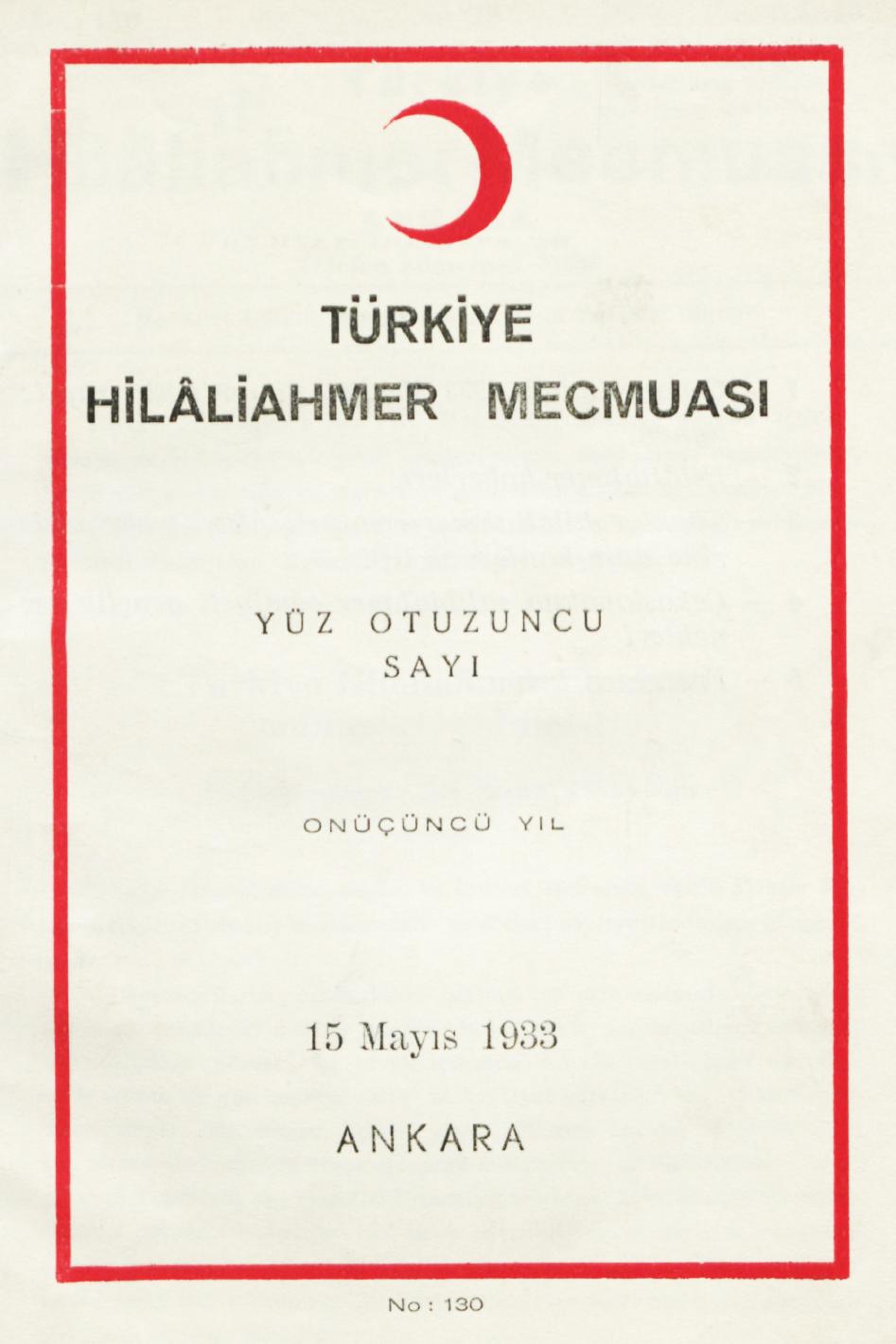 Hilâliahmer Mecmuası Sayı 130 – 1933