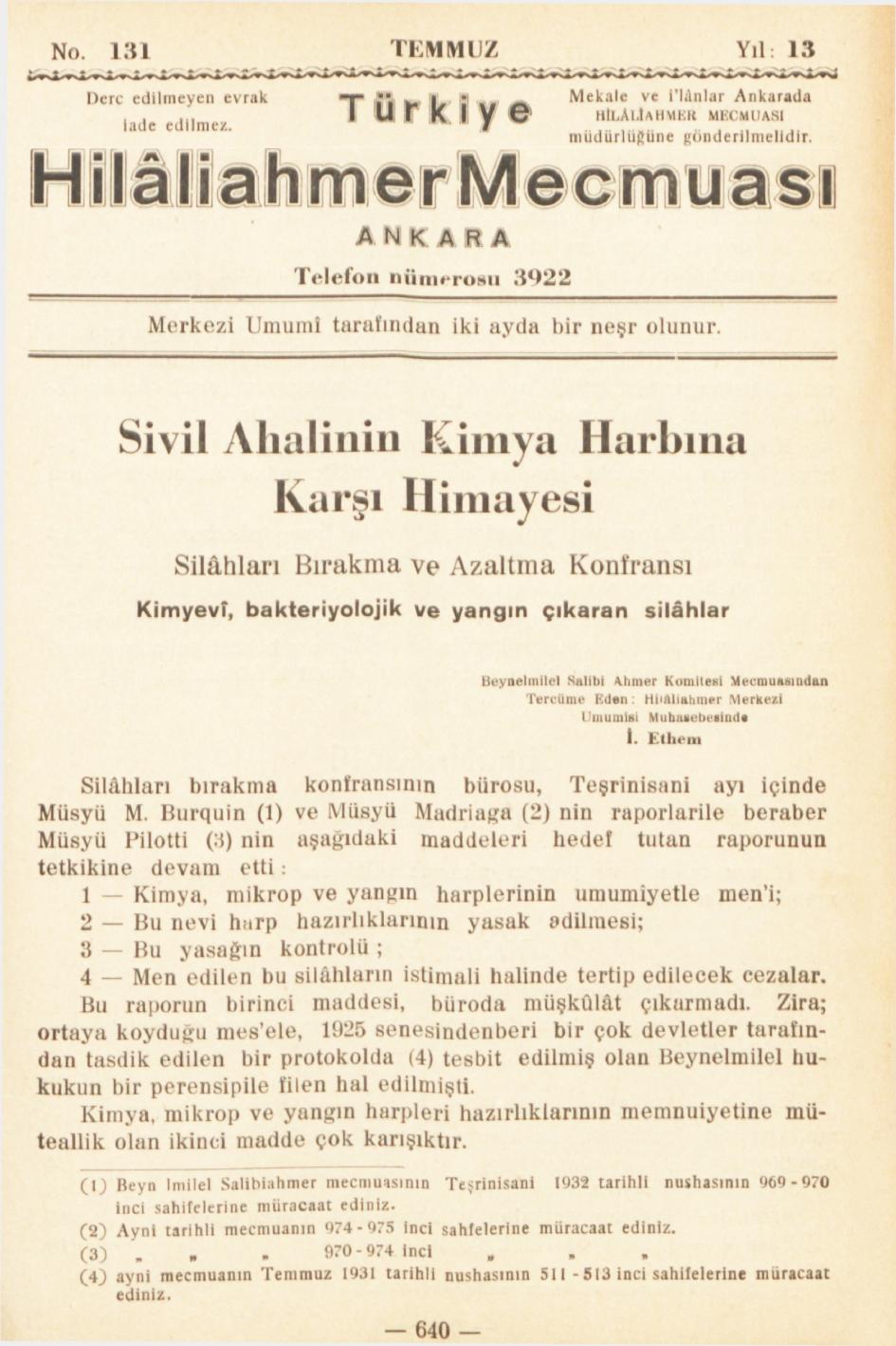 Hilâliahmer Mecmuası Sayı 131 – 1933