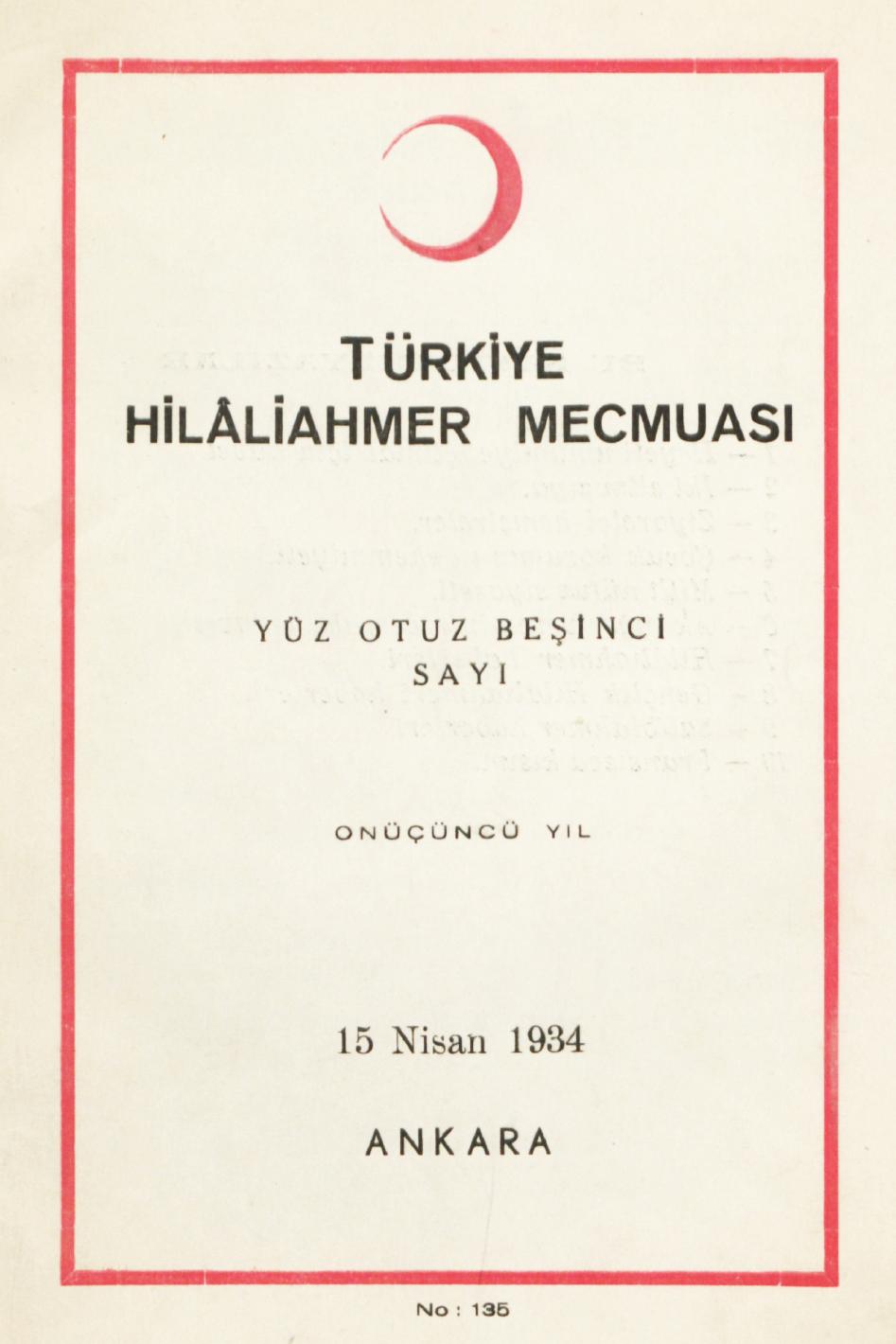 Hilâliahmer Mecmuası Sayı 135 – 1934