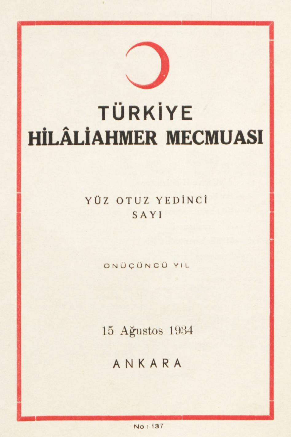 Hilâliahmer Mecmuası Sayı 137 – 1934