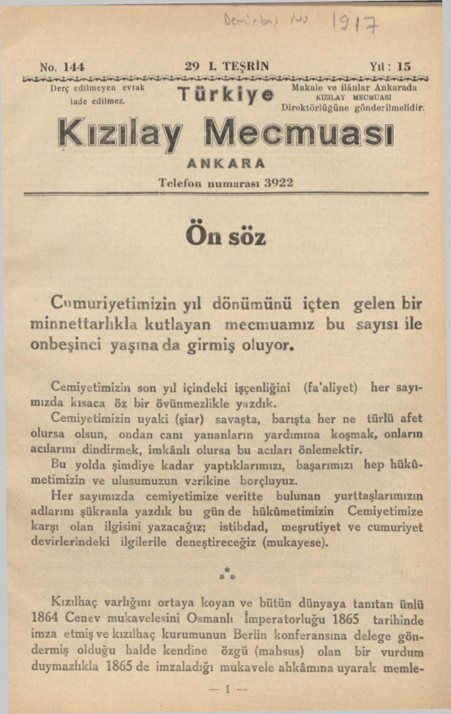 Kızılay Mecmuası Sayı 144 – 1935