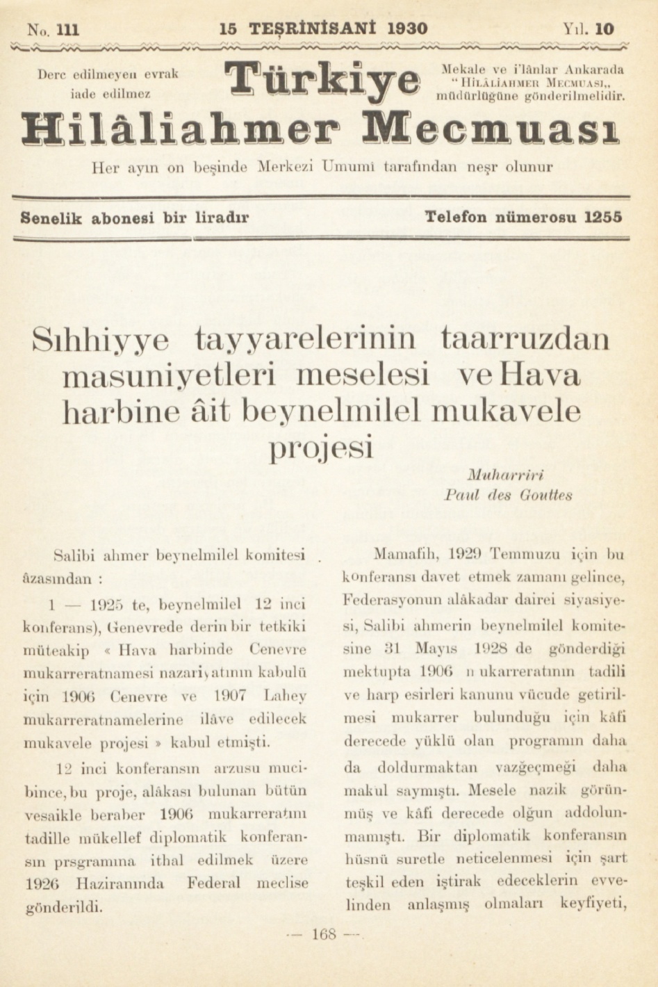 Hilâliahmer Mecmuası Sayı 111 – 1930