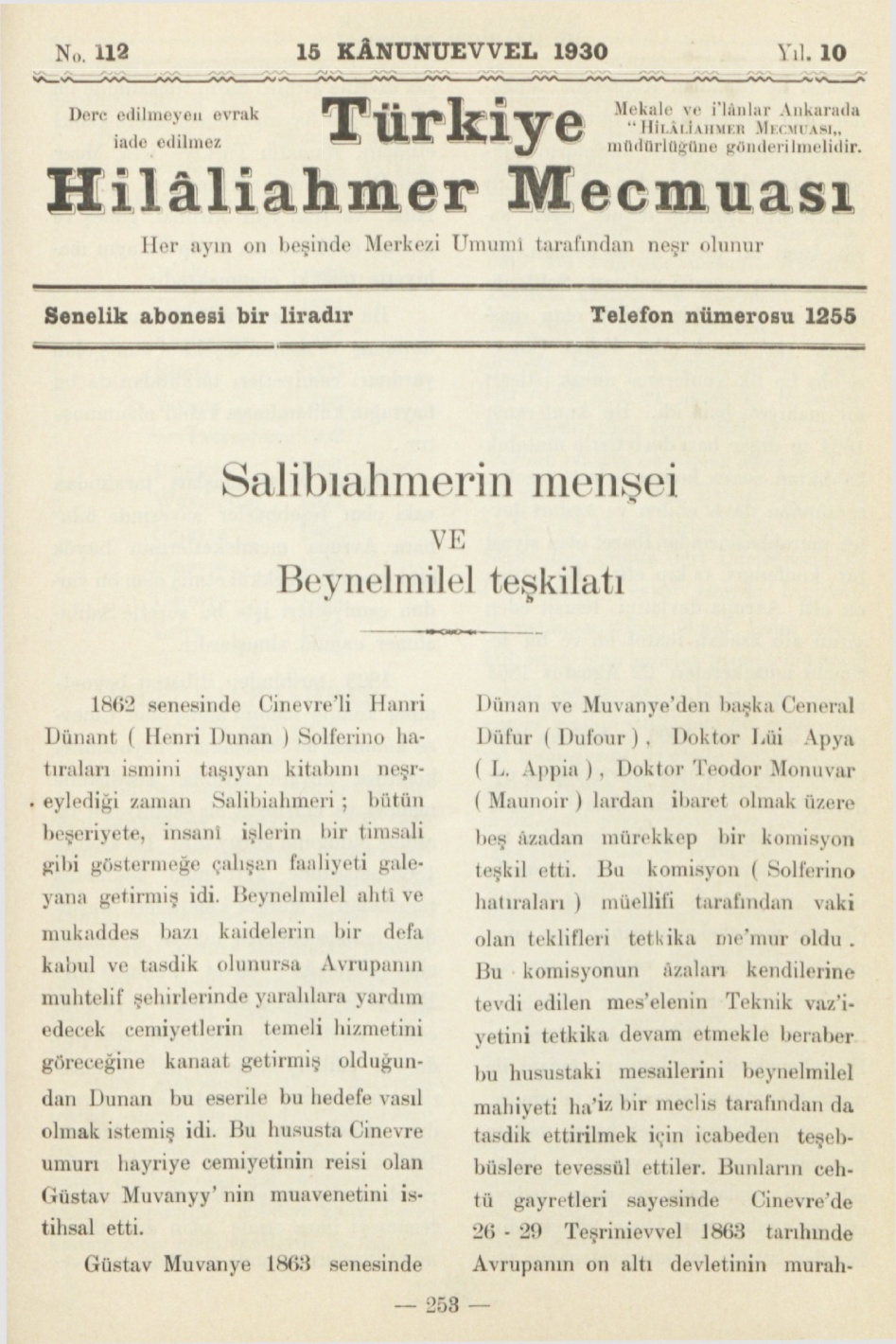 Hilâliahmer Mecmuası Sayı 112 – 1930
